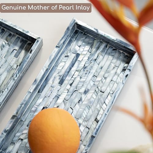 Set of 2 Mother of Pearl Vanity Tray for Bathroom Counter