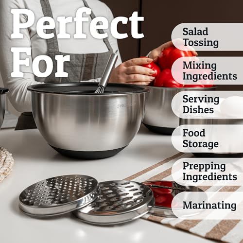 Stainless Steel Mixing Bowls with Lids Set (Black)