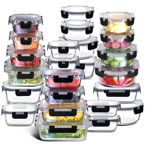 48pc Glass Storage Containers with Lids (Jet Black / 24 Pack)