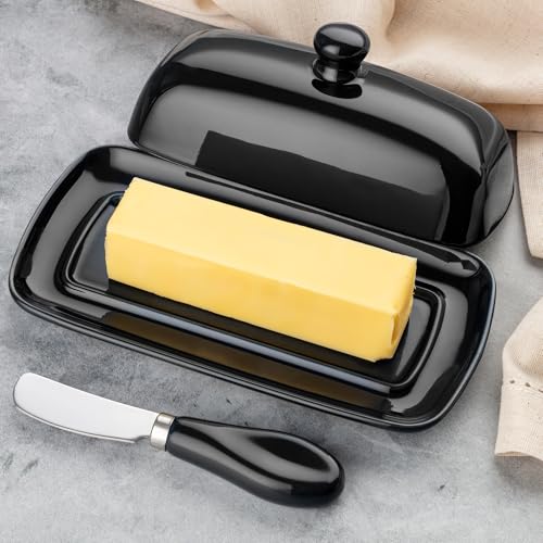 Ceramic Butter Dish with Lid For Countertop & Stainless Steel Knife