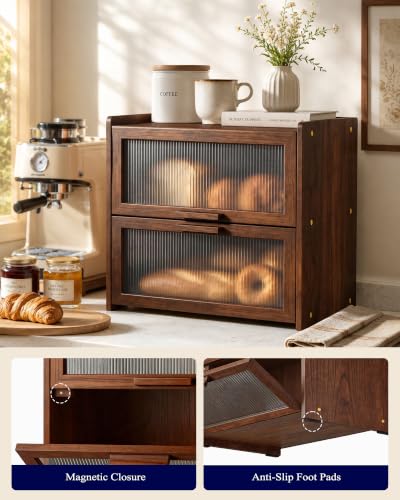Wooden Bread Box for Kitchen Countertop (Brown / 14.4 x9.5 x13.4 in)