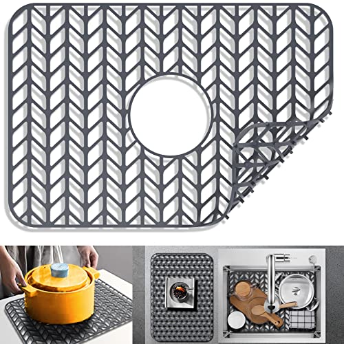 Sink Protectors for Kitchen Sink 12" 13" 16" 18" 19" 24" 26" 28" 29" 30" Silicone Sink mat (18.2"x12.5" / Gray)