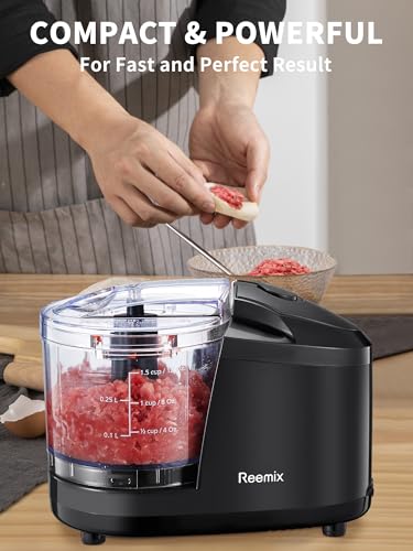 1.5-Cup One-Touch Electric Food Chopper, 100W Mini Food Processor Meat Grinder, Mix, Chop, Mince and Blend Vegetables, Fruits, Nuts, Meats, Stainless Steel Blade