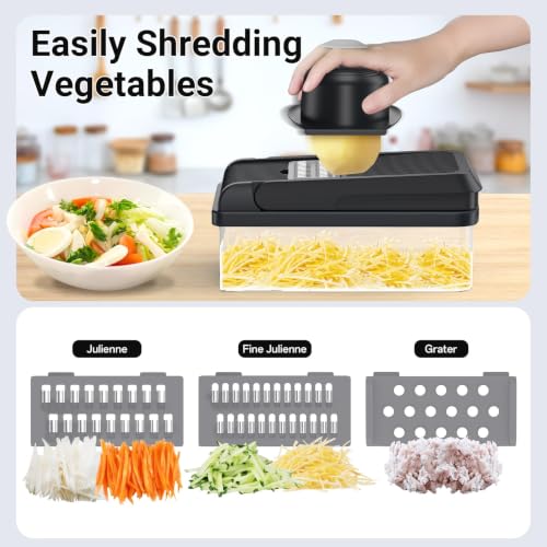 12-in-1 Vegetable Chopper with 7 Blades, Food Veggie Cutter, Mandoline Gray (Gray / 7 Blades)