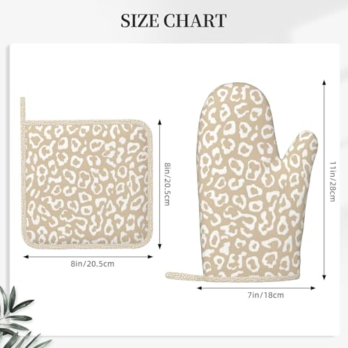 Oven Mitts Pot Holders Set Leopard Pattern Silicone Kitchen Gloves Potholders Heat Resistant for Chef Baking Cooking Grilling BBQ 4 Pack Mitt (B0113)