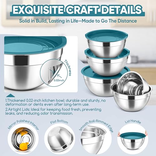 5 Piece Mixing Bowls with Lids (Blue / 4.6, 3.5, 2.5, 2, 1.5QT)