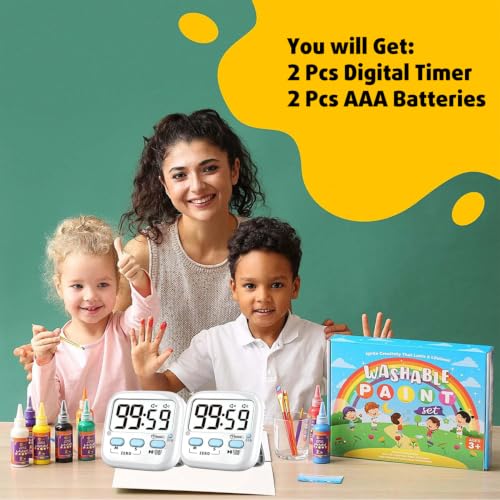 2 Pack Digital Timer for Kids Teacher Classroom Kitchen Office (2 Pack* Classic White / 2 Pack)