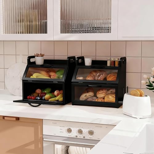 Bread Box for Kitchen Countertop (L-Black)