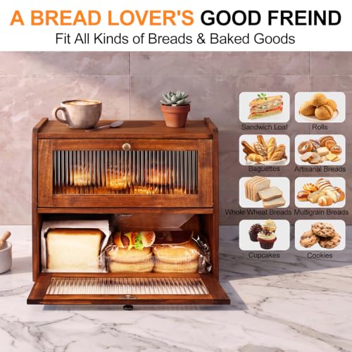Bread Box for Kitchen Countertop (Retro Brwon / Large)