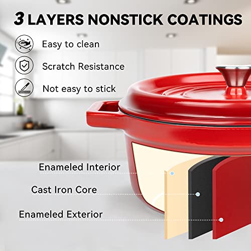6.5 Quart Enameled Dutch Oven Pot with Lid (6.5 QT / Red)