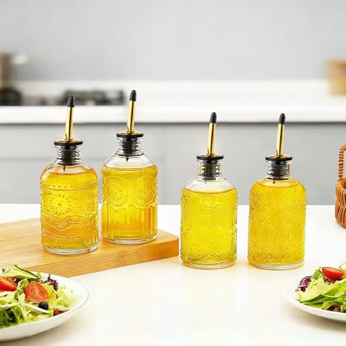 4 Pcs Olive Oil Dispenser Bottle for Kitchen with Metal Spout (Small Round)