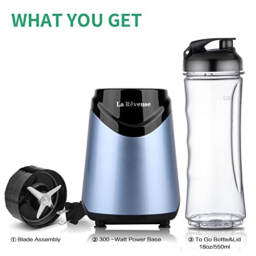 Smoothies Blender Personal Size 300 Watts with 18 oz BPA Free Portable Travel Sports Bottle