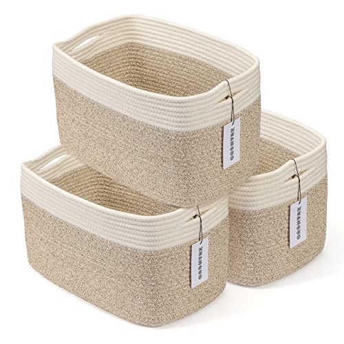 Cotton Rope storage Basket Bins Woven Basket for Organizing Shelves Rectangle Decorative Baskets For storage 3 pack