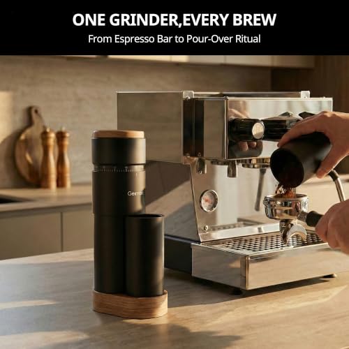 Geimori T38 Plus Burr Coffee Grinder for Espresso (BLACK/WOOD)