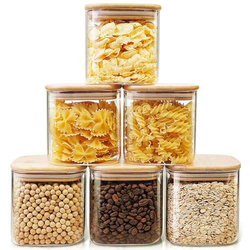Square Glass Jars with Bamboo Lids 34 FL OZ [Set of 6]