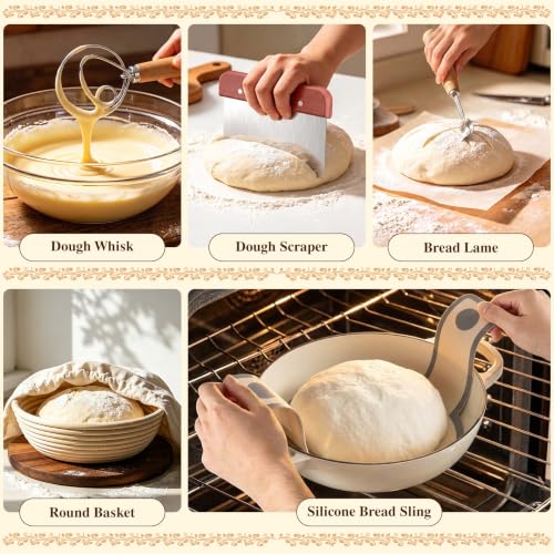 6QT Enameled Cast Iron Dutch Oven for Bread Baking (Cream White)