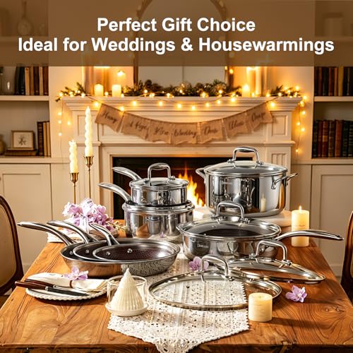 13 Piece Hybrid Ceramic Nonstick Stainless Steel Cookware Set (Burgundy)