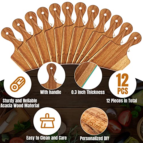 12 Packs Wooden Cutting Board Set with Handles Large Kitchen Serving Plain Chopping Board Bulk Gifts for Mom for Vegetables Meat Pizza Cheese Fruit Bread (17 x 6 Inch)