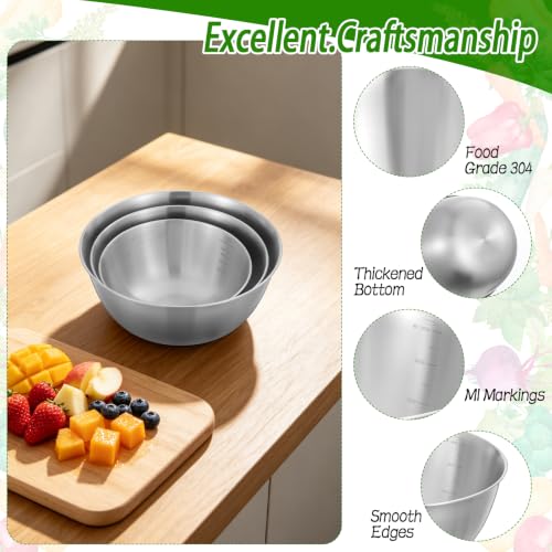 3 Pcs Stainless Steel Mixing Bowls Metal Mixing Bowl Set 1.5