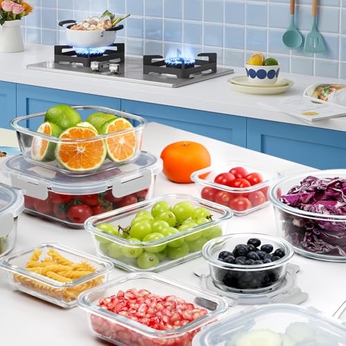 30 Pieces Glass Food Storage Containers Set with Lids (White / 30 Pieces)