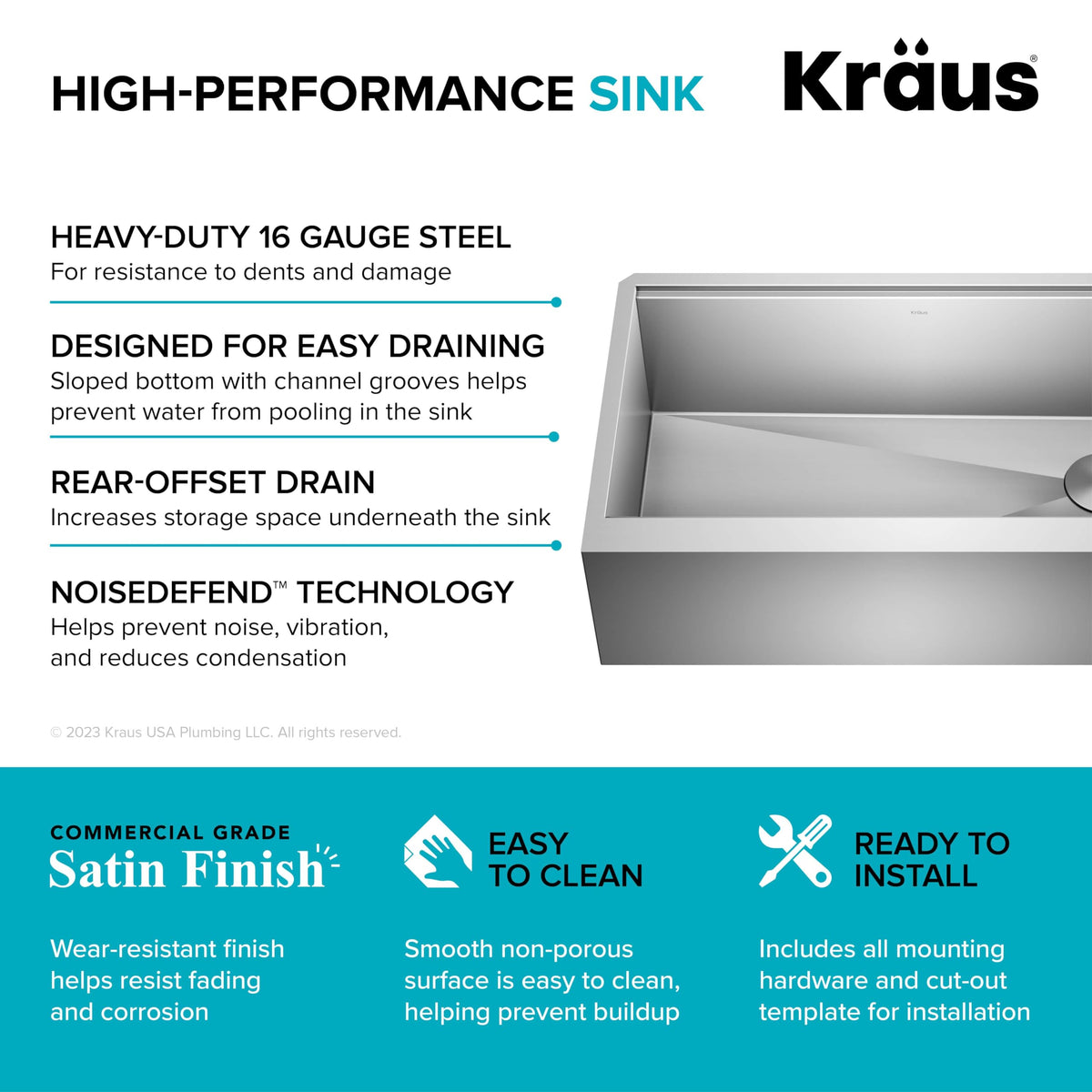 Kore 33 Inch Farmhouse Workstation with In Sink Dish Drying Rack (33 Inch / Flat Farmhouse / Stainless Steel)
