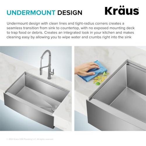 Kore 24 Inch Farmhouse Workstation 16 Gauge Single Bowl Stainless Steel Kitchen Sink with Accessories (24 Inch / Rounded Farmhouse / Stainless Steel)