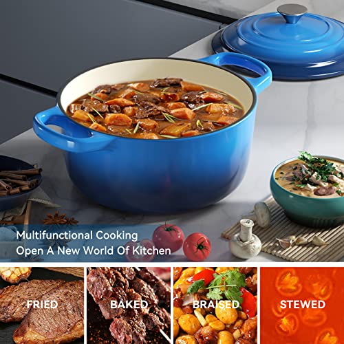 6 Quart Enameled Dutch Oven Pot with Lid (6 QT / Dark Blue)