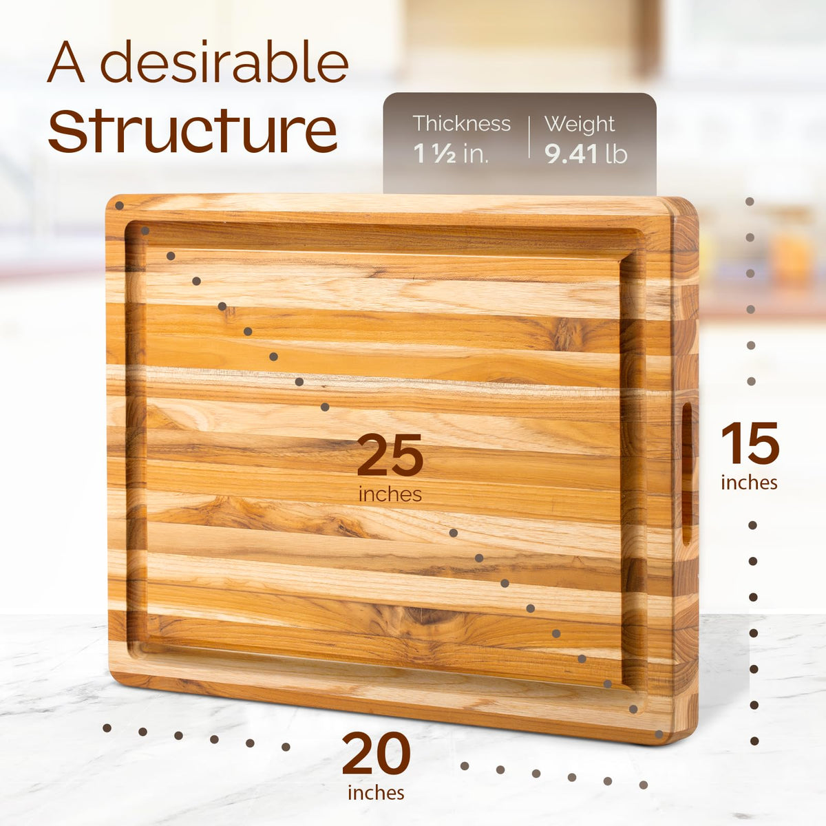Durable Teak Cutting Boards for Kitchen (Teak / 20"L x 15"W)