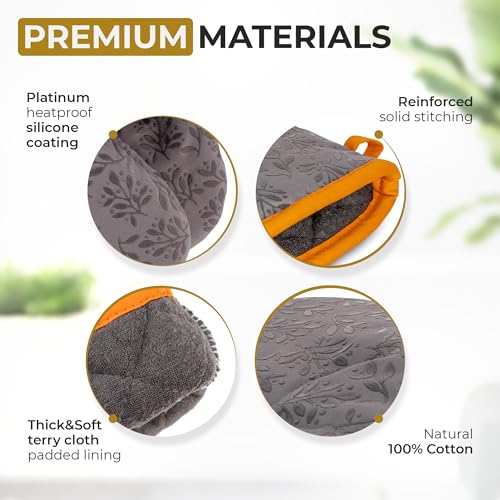 Premium Heat Resistant Oven Mitts (Gray, Orange)