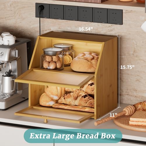 Extra Large Bread Box for Kitchen Counter (Natural / Extra Large)