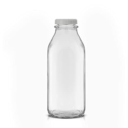 Glass Milk Bottles with Lids and Pourer