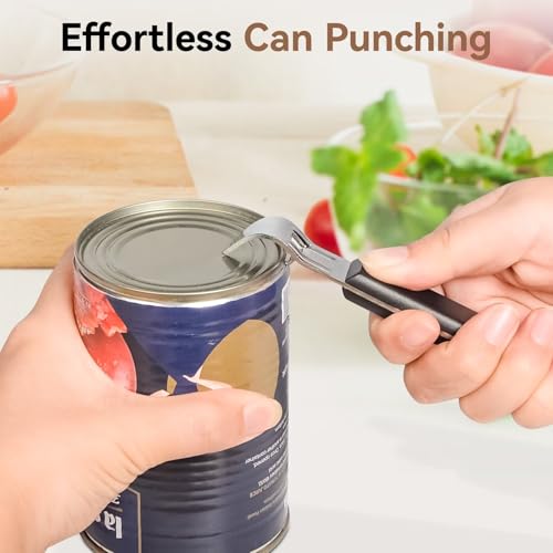 2-in-1 Can Punch Opener & Bottle Opener, Can Opener, Stainless Steel, Non-Slip Handle, Compact 6.1", For Traditional Cans (No Pull-Tab) & Pry-Off Bottle Caps