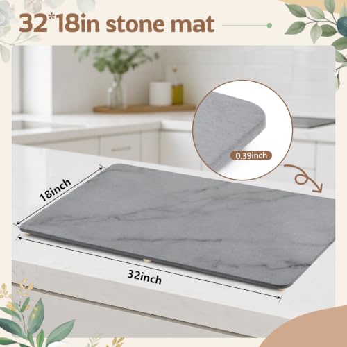 32" X 18" Extra Large Stone Dish Drying Mat for Kitchen (Gray / 32" x 18")
