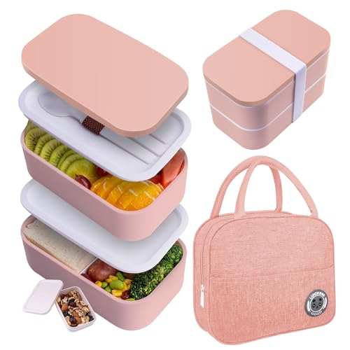 Japanese Bento Box with Bag Leakproof Lunch Box with Utensils Stackable Food Containers Includes Sauce Container 54OZ