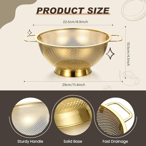 Stainless Steel Gold Colander and 3 Pcs Gold Fine Mesh Strainer