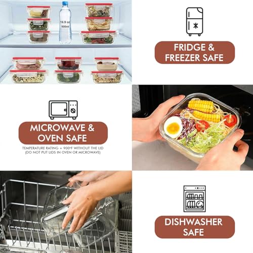 24 Pc Airtight Glass Food Storage Containers (Red)