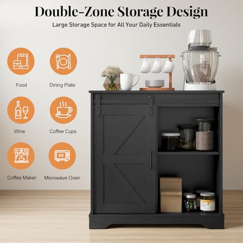 Sliding Barn Door Buffet Sideboard Storage Cabinet Coffee Bar Kitchen Farmhouse Style