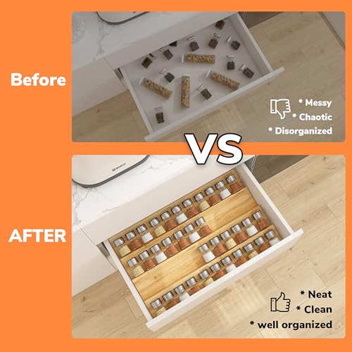 Bamboo Spice Drawer Organizer with Non