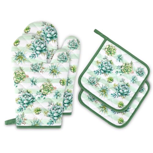 Pink Floral Oven Mitts and Pot Holders Sets 2Pcs