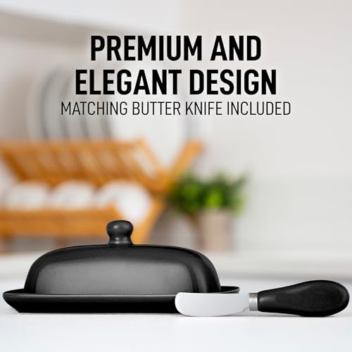 Ceramic Butter Dish with Lid For Countertop & Stainless Steel Knife