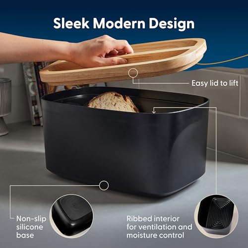Modern Bamboo Fiber Bread Box for Countertop with Reversible Wood Serving Lid