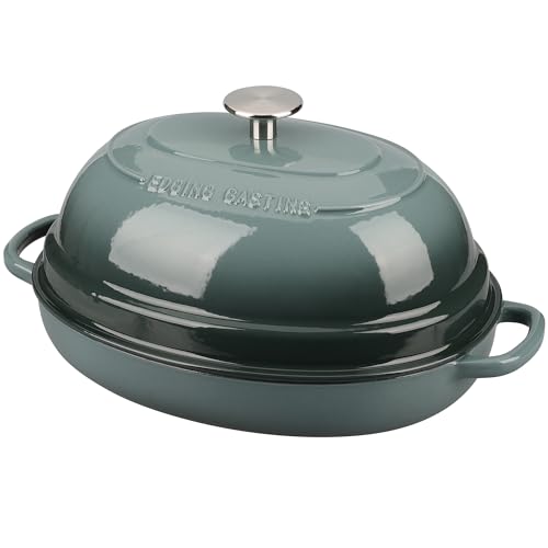 Enameled Oval Cast Iron Dutch Oven Pot with Lid (Slateblue)