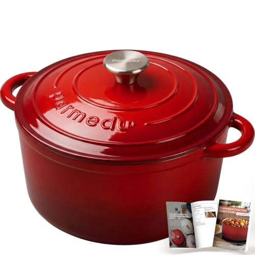 5.5QT Enameled Cast Iron Dutch Oven for Sourdough Bread Red (Cherry Red / 5.5QT)
