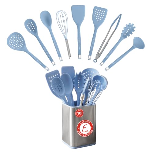 Lagasse 10 Piece Silicone Kitchen Utensil Set with Holder (Blue)