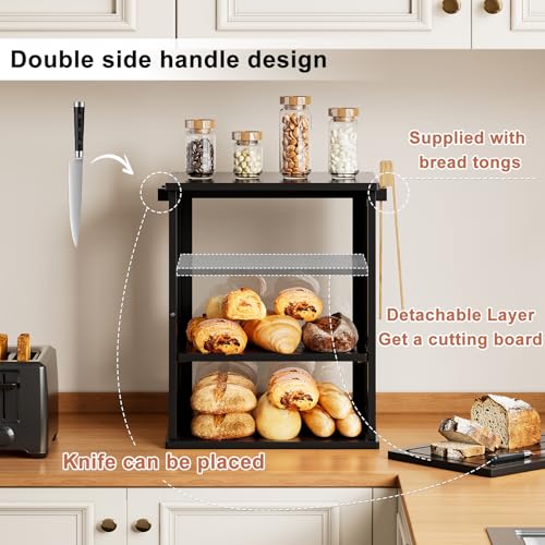 Bread Box for Kitchen Countertop (Black / Medium)