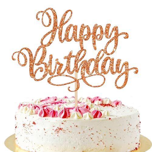 1 PCS Happy Birthday Cake Topper Glitter Happy Birthday Cake Pick Bunting Decor for Anniversary Celebrating Happy Birthday Party Cake Decorations Supplies Gold