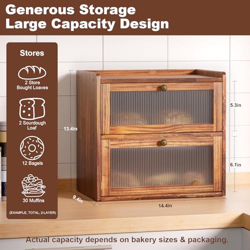 Wooden Bread Box for Kitchen Countertop (Rustic Brown)