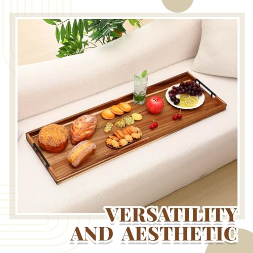 36"x 12" Extra Large Ottoman Tray with Handle Acacia Wooden Charcuterie Board Serving Cheese Boards Tray Oversized Coffee Table Rectangle Supplies for Tea Kitchen Food Beverage Fruit Snack (Wood Color, / 36" x 12" x 1.5" / with Handle)
