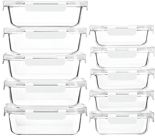 10 Pack Glass Food Storage Containers with Lids (white)