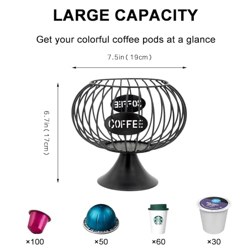 Metal Coffee Bar Organizer Pod Holder K Cup Organizer Iron Coffee Pod Storage Basket for Counter Coffee Bar Decor Accessories Kcup Holder Large Capacity Black Wire K Cup Holder